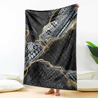 Polynesian Tribal Tattoo Blanket Dark Marble Pattern