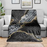 Polynesian Tribal Tattoo Blanket Dark Marble Pattern