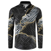 Polynesian Tribal Tattoo Button Sweatshirt Dark Marble Pattern