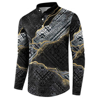 Polynesian Tribal Tattoo Button Sweatshirt Dark Marble Pattern