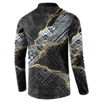 Polynesian Tribal Tattoo Button Sweatshirt Dark Marble Pattern