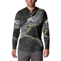 Polynesian Tribal Tattoo Button Sweatshirt Dark Marble Pattern