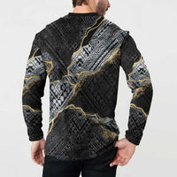 Polynesian Tribal Tattoo Button Sweatshirt Dark Marble Pattern