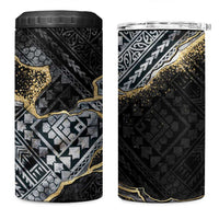 Polynesian Tribal Tattoo 4 in 1 Can Cooler Tumbler Dark Marble Pattern