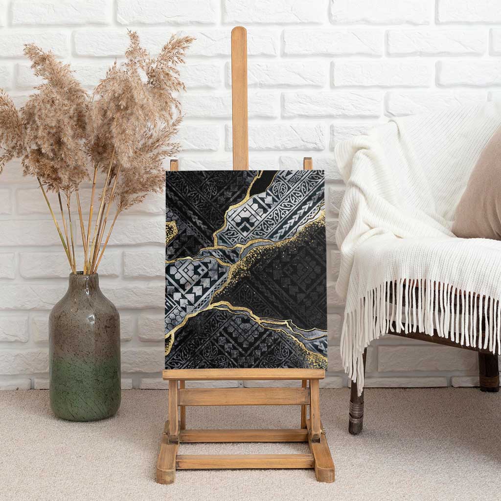 Polynesian Tribal Tattoo Canvas Wall Art Dark Marble Pattern