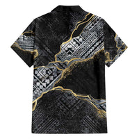 Polynesian Tribal Tattoo Family Matching Long Sleeve Bodycon Dress and Hawaiian Shirt Dark Marble Pattern LT9 - Polynesian Pride