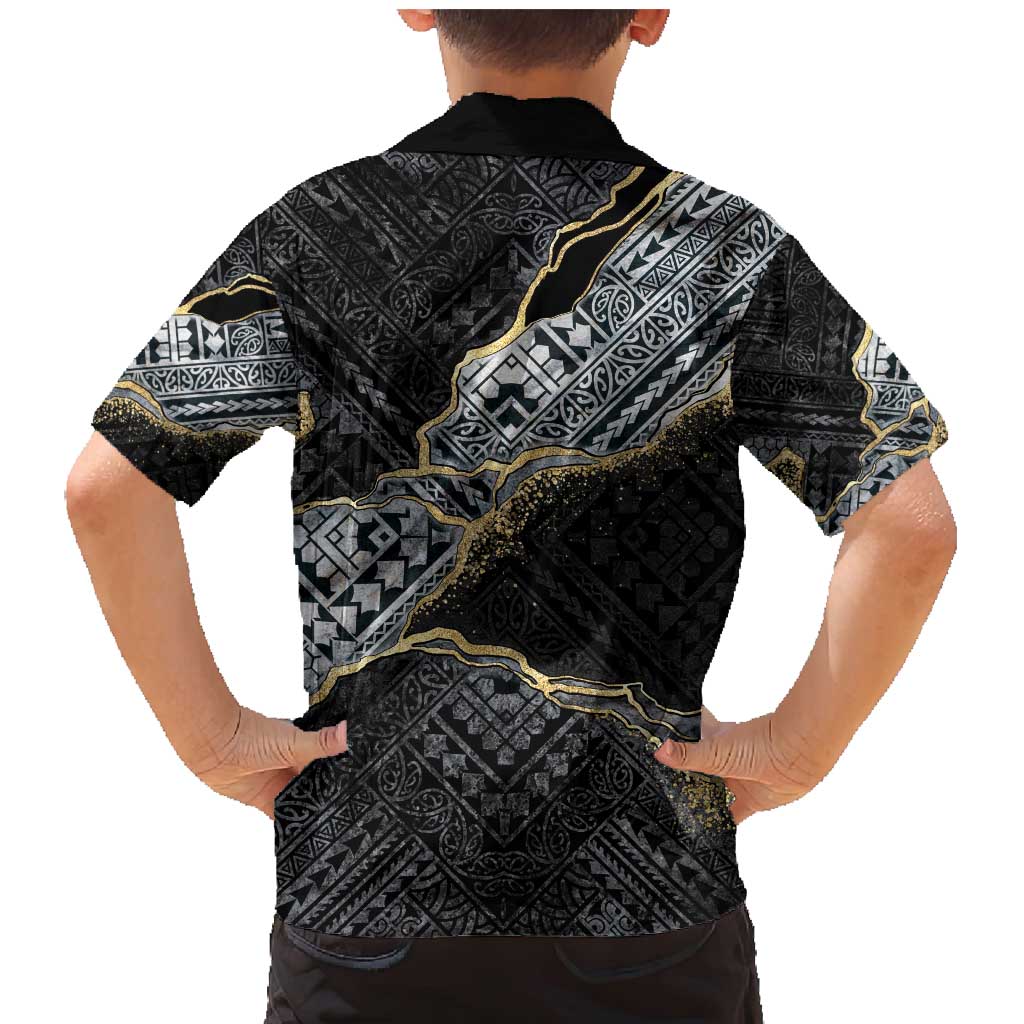 Polynesian Tribal Tattoo Family Matching Mermaid Dress and Hawaiian Shirt Dark Marble Pattern LT9 - Polynesian Pride