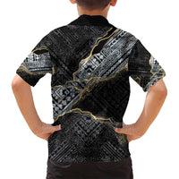 Polynesian Tribal Tattoo Family Matching Off Shoulder Short Dress and Hawaiian Shirt Dark Marble Pattern LT9 - Polynesian Pride