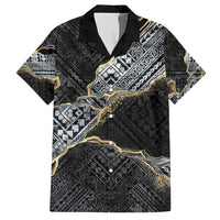 Polynesian Tribal Tattoo Family Matching Short Sleeve Bodycon Dress and Hawaiian Shirt Dark Marble Pattern LT9 Dad's Shirt - Short Sleeve Black - Polynesian Pride