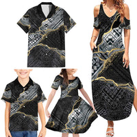 Polynesian Tribal Tattoo Family Matching Summer Maxi Dress and Hawaiian Shirt Dark Marble Pattern LT9 - Polynesian Pride