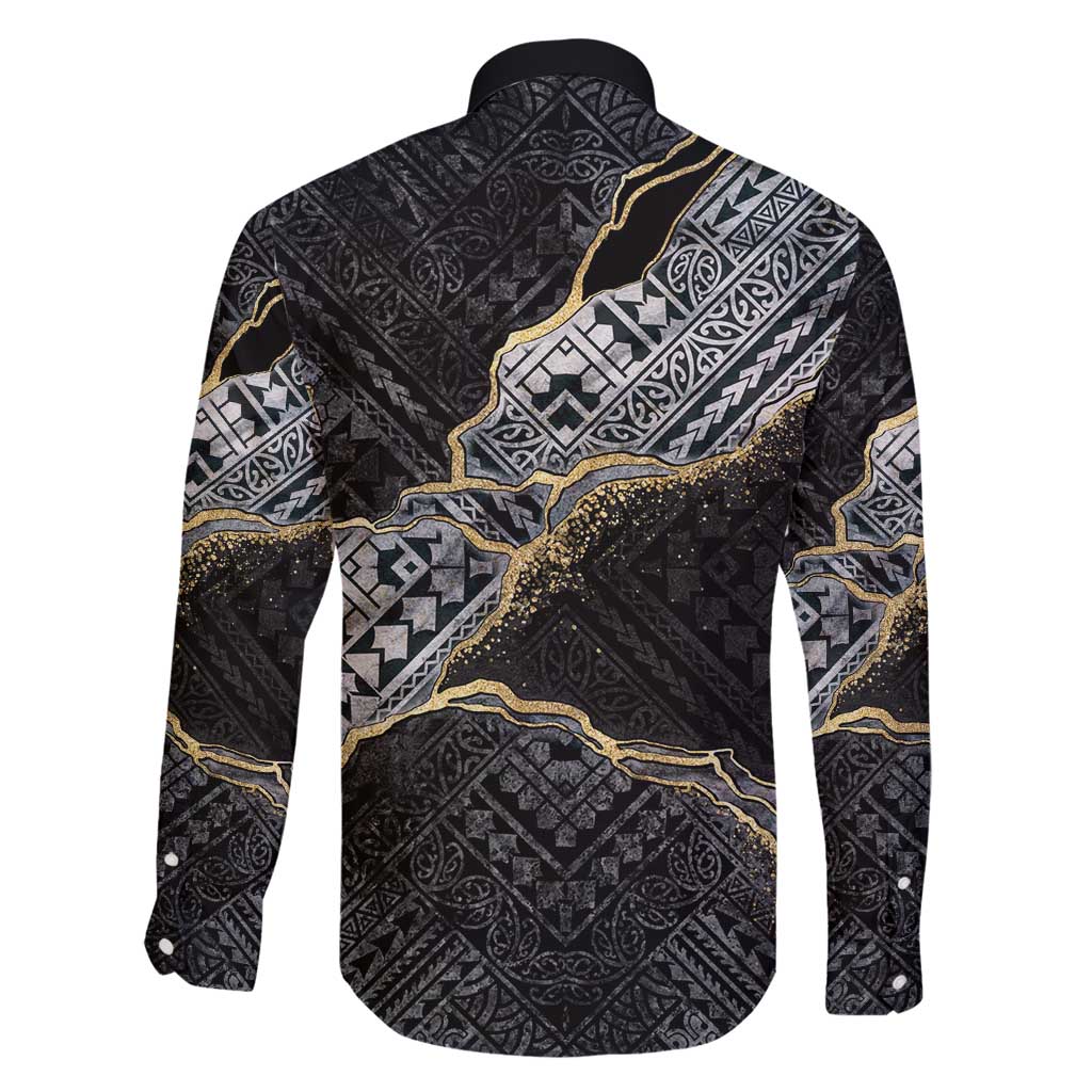Polynesian Tribal Tattoo Family Matching Summer Maxi Dress and Hawaiian Shirt Dark Marble Pattern LT9 - Polynesian Pride