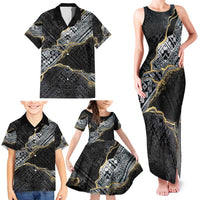 Polynesian Tribal Tattoo Family Matching Tank Maxi Dress and Hawaiian Shirt Dark Marble Pattern LT9 - Polynesian Pride