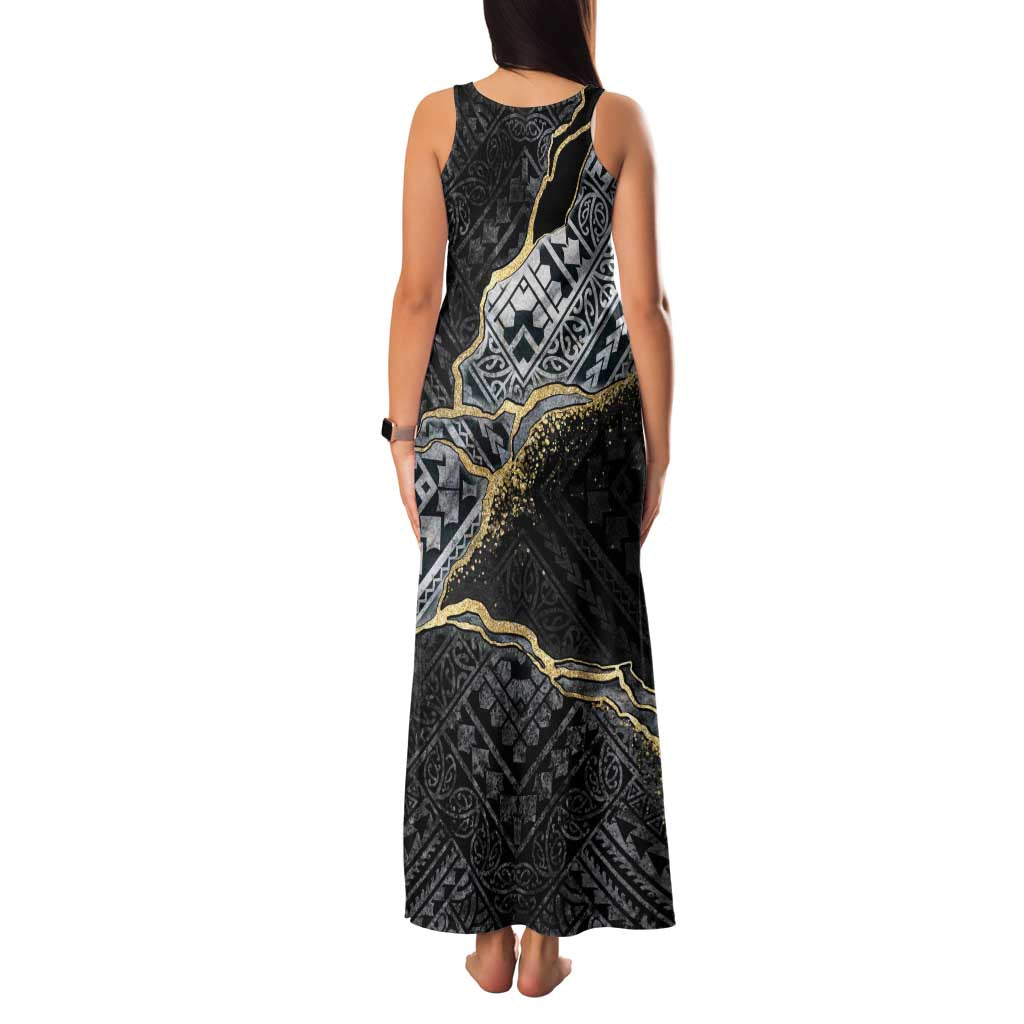 Polynesian Tribal Tattoo Family Matching Tank Maxi Dress and Hawaiian Shirt Dark Marble Pattern LT9 - Polynesian Pride