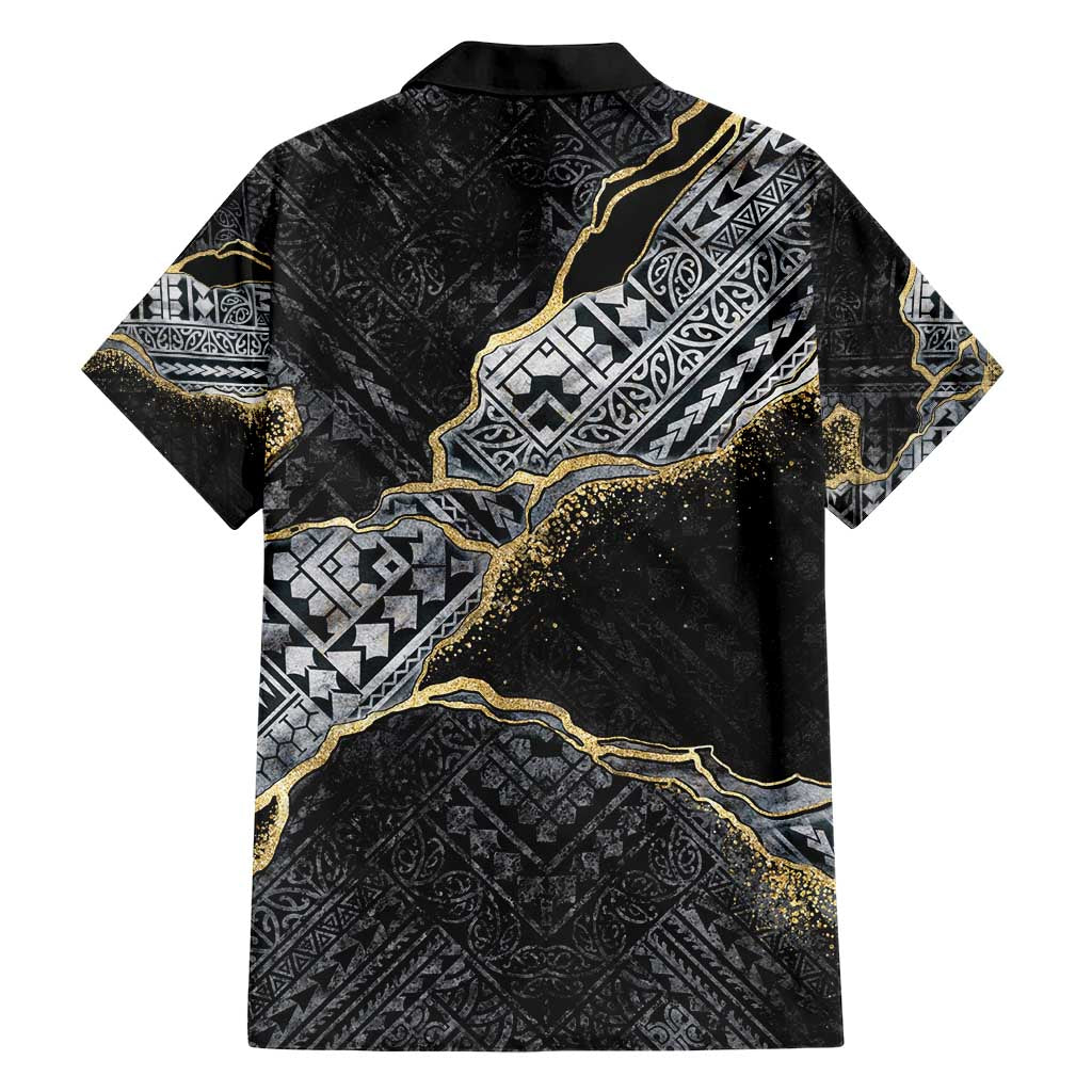 Polynesian Tribal Tattoo Hawaiian Shirt Dark Marble Pattern