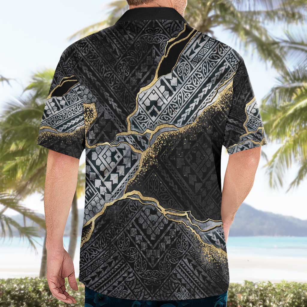 Polynesian Tribal Tattoo Hawaiian Shirt Dark Marble Pattern
