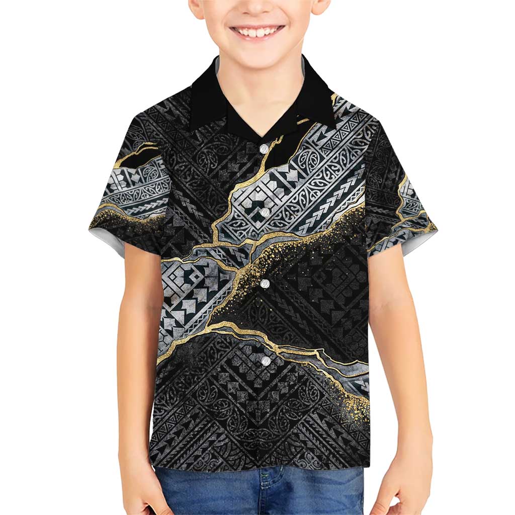 Polynesian Tribal Tattoo Hawaiian Shirt Dark Marble Pattern