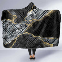 Polynesian Tribal Tattoo Hooded Blanket Dark Marble Pattern