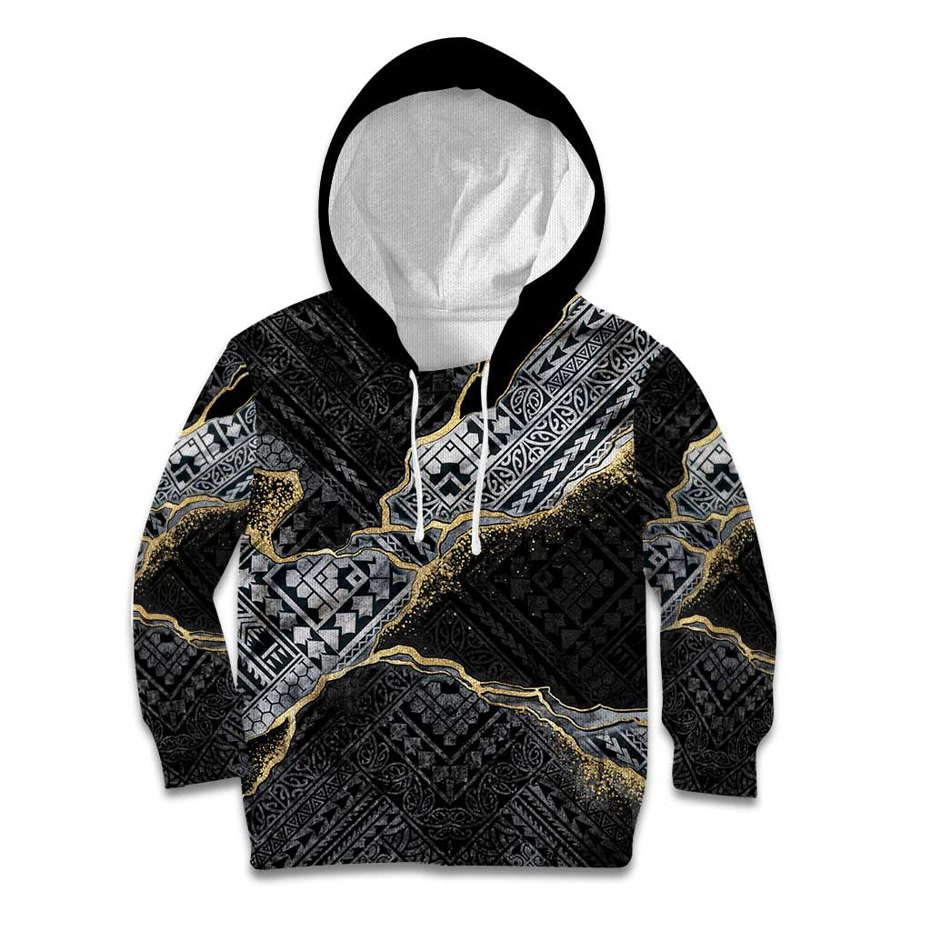 Polynesian Tribal Tattoo Kid Hoodie Dark Marble Pattern