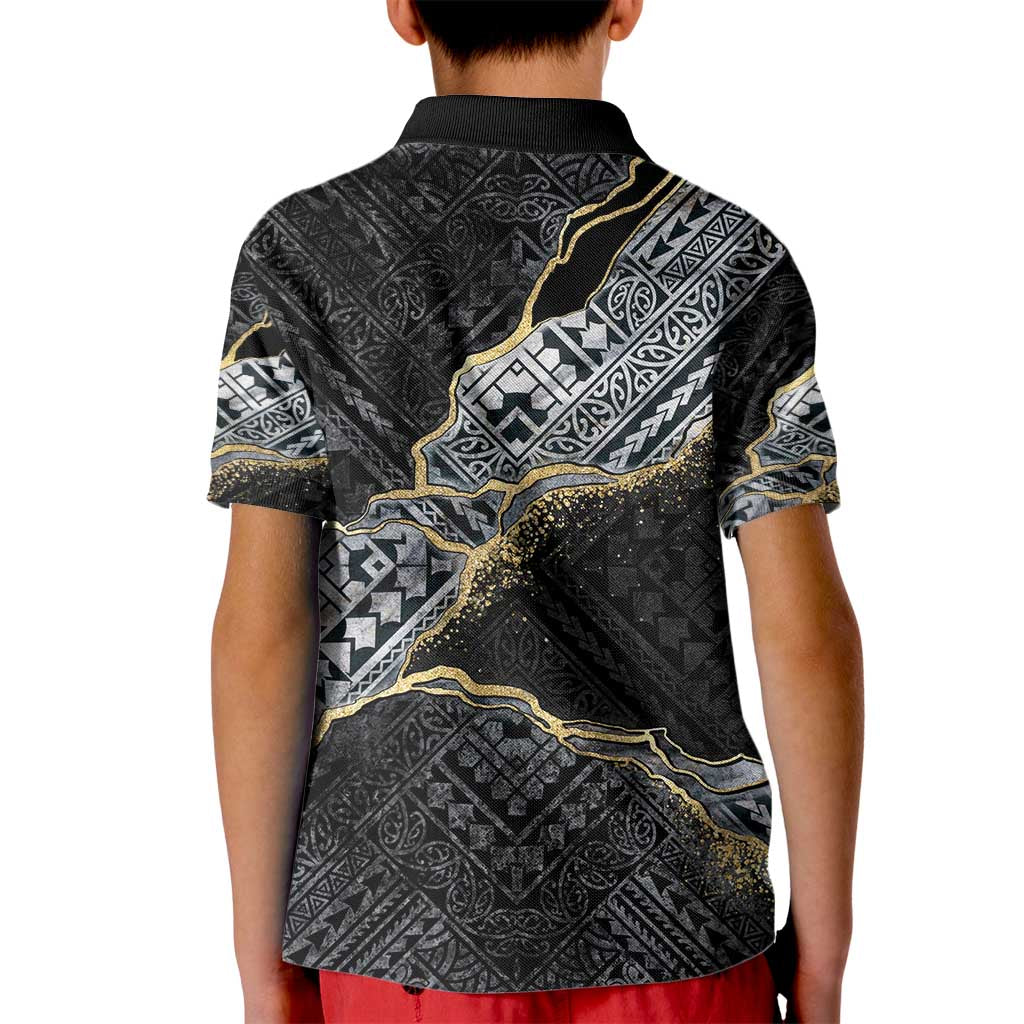 Polynesian Tribal Tattoo Kid Polo Shirt Dark Marble Pattern LT9 - Polynesian Pride