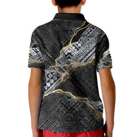 Polynesian Tribal Tattoo Kid Polo Shirt Dark Marble Pattern LT9 - Polynesian Pride