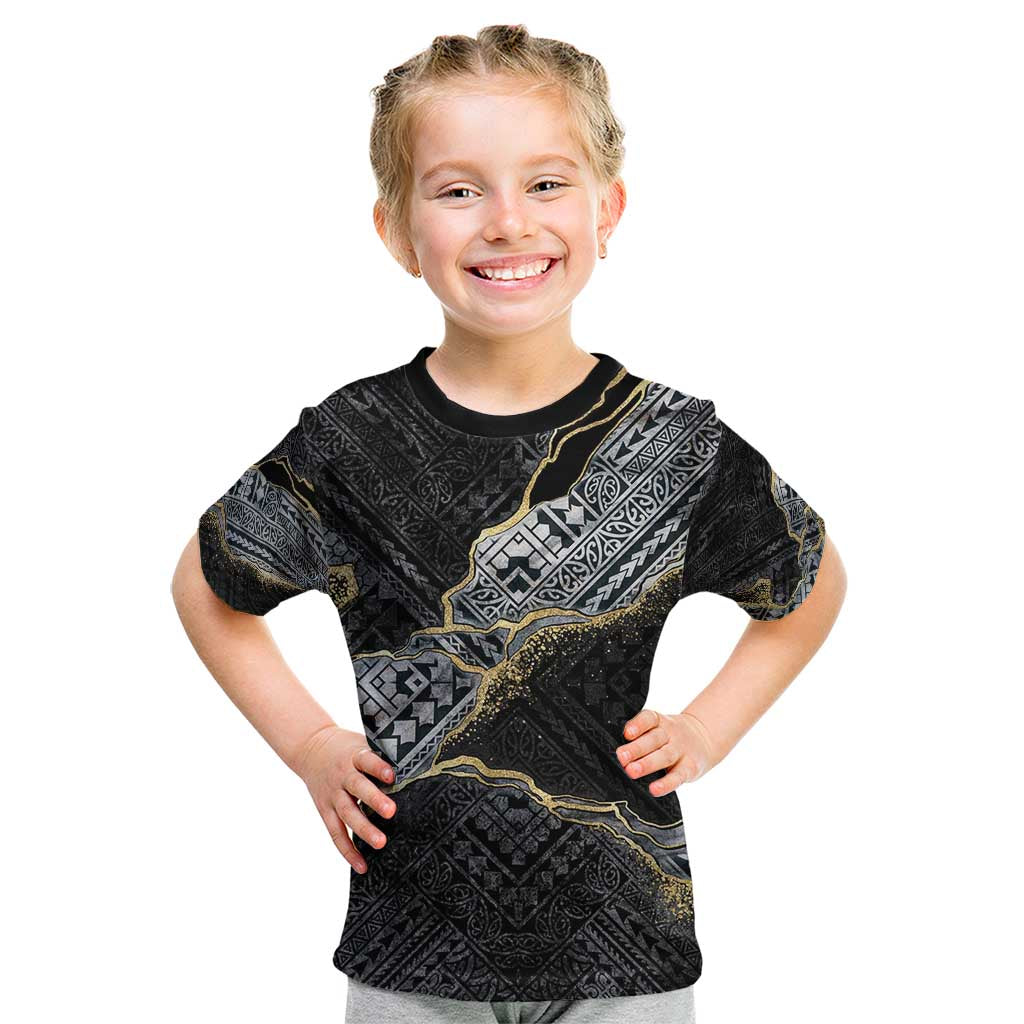 Polynesian Tribal Tattoo Kid T Shirt Dark Marble Pattern LT9 Black - Polynesian Pride
