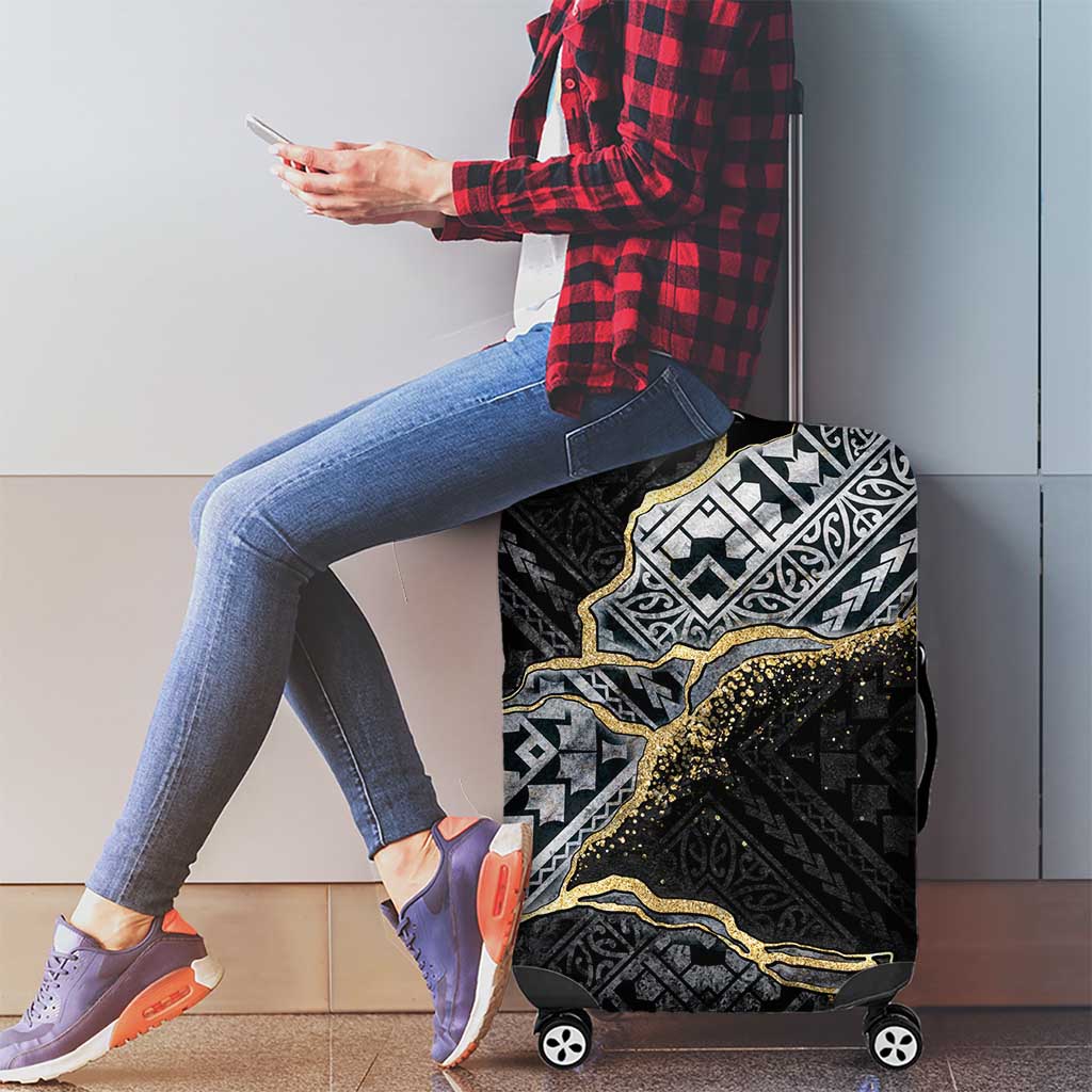 Polynesian Tribal Tattoo Luggage Cover Dark Marble Pattern