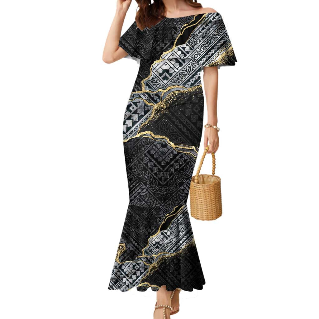 Polynesian Tribal Tattoo Mermaid Dress Dark Marble Pattern LT9 Women Black - Polynesian Pride
