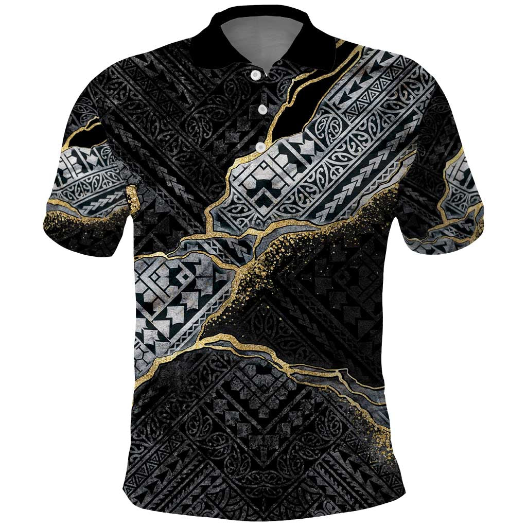 Polynesian Tribal Tattoo Polo Shirt Dark Marble Pattern