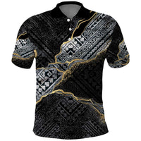 Polynesian Tribal Tattoo Polo Shirt Dark Marble Pattern