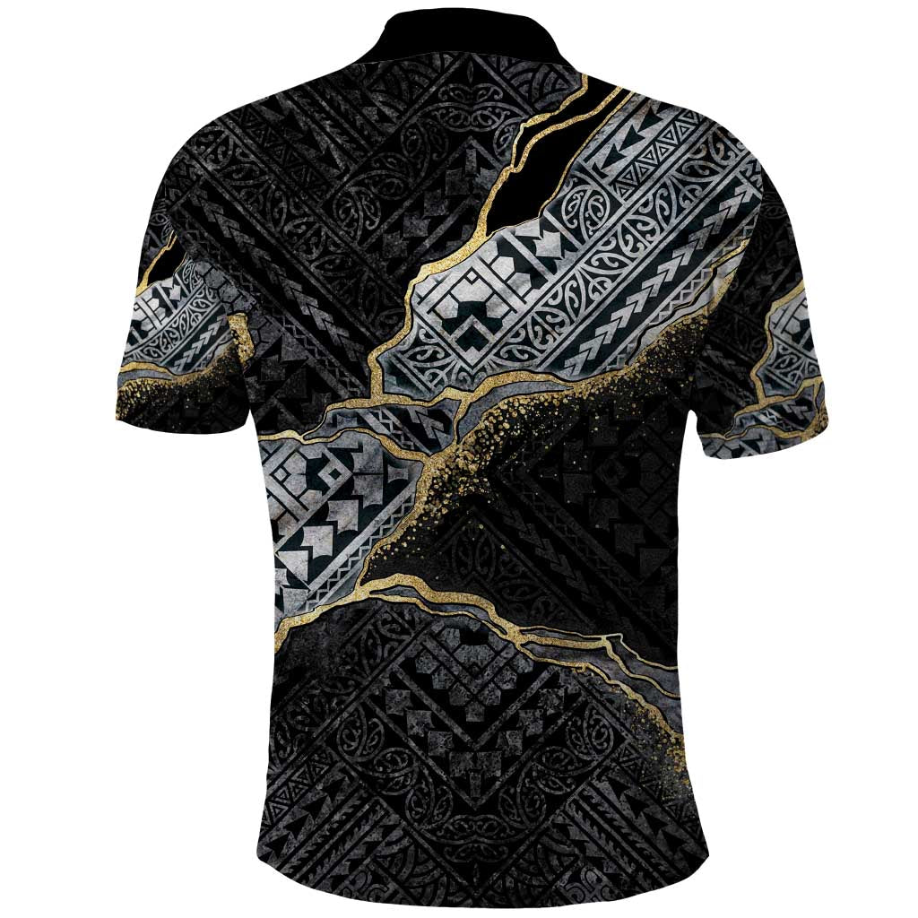 Polynesian Tribal Tattoo Polo Shirt Dark Marble Pattern