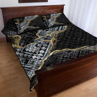 Polynesian Tribal Tattoo Quilt Bed Set Dark Marble Pattern