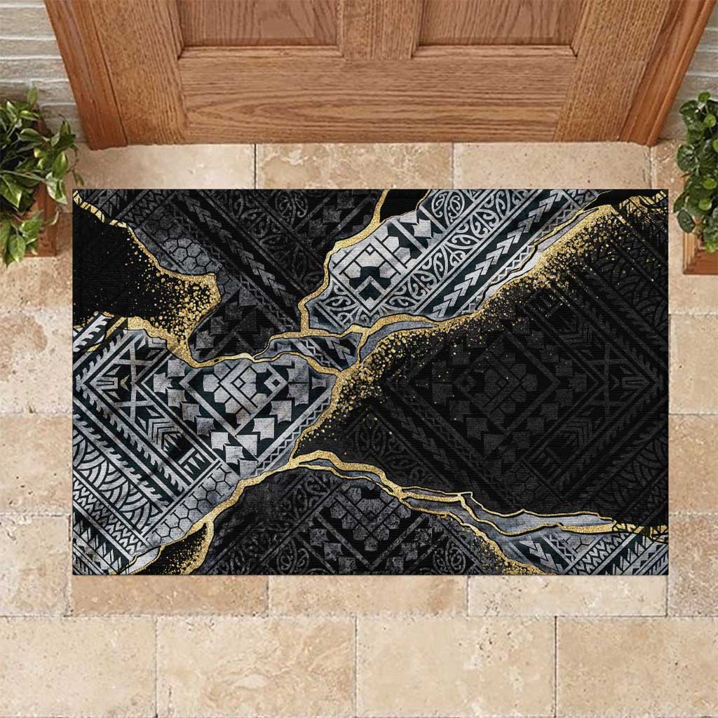 Polynesian Tribal Tattoo Rubber Doormat Dark Marble Pattern LT9 Black - Polynesian Pride