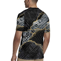 Polynesian Tribal Tattoo Rugby Jersey Dark Marble Pattern