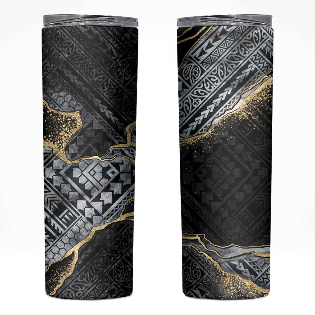 Polynesian Tribal Tattoo Skinny Tumbler Dark Marble Pattern LT9 Black - Polynesian Pride