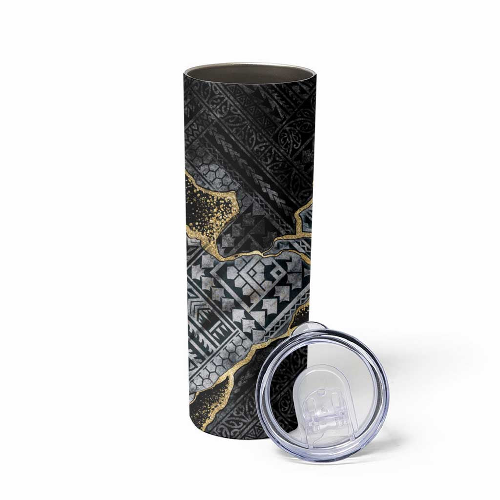Polynesian Tribal Tattoo Skinny Tumbler Dark Marble Pattern LT9 - Polynesian Pride