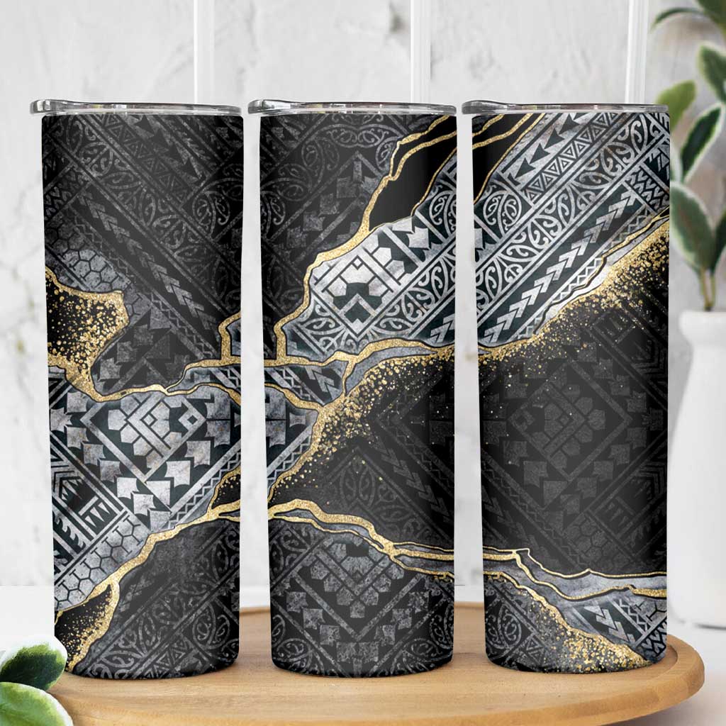 Polynesian Tribal Tattoo Skinny Tumbler Dark Marble Pattern LT9 - Polynesian Pride