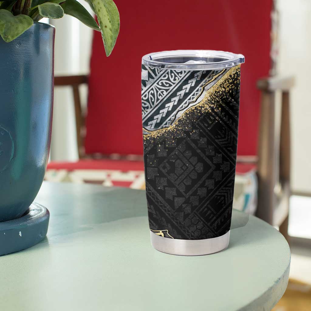 Polynesian Tribal Tattoo Tumbler Cup Dark Marble Pattern LT9 - Polynesian Pride