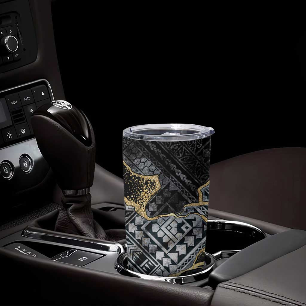 Polynesian Tribal Tattoo Tumbler Cup Dark Marble Pattern LT9 - Polynesian Pride