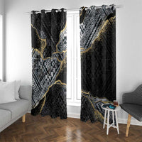 Polynesian Tribal Tattoo Window Curtain Dark Marble Pattern