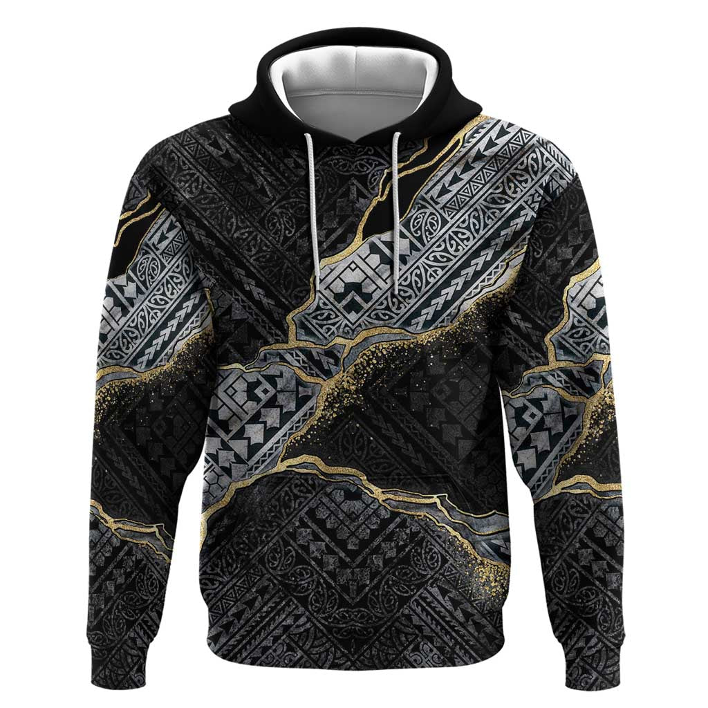 Polynesian Tribal Tattoo Zip Hoodie Dark Marble Pattern