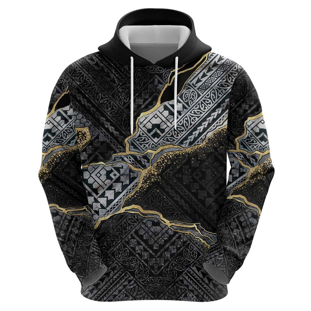 Polynesian Tribal Tattoo Zip Hoodie Dark Marble Pattern