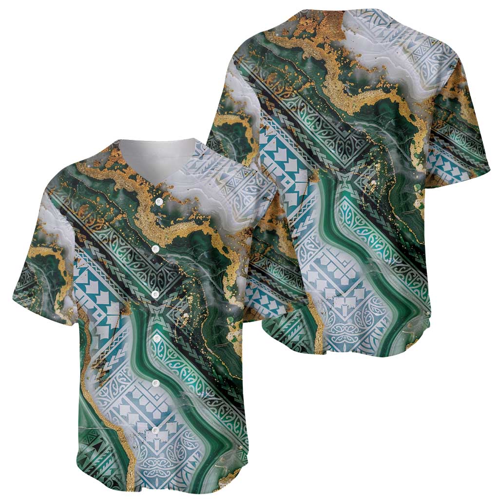 Polynesian Tribal Tattoo Baseball Jersey Green Marble Pattern LT9 - Polynesian Pride