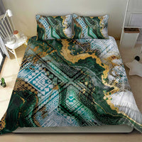 Polynesian Tribal Tattoo Bedding Set Green Marble Pattern