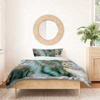 Polynesian Tribal Tattoo Bedding Set Green Marble Pattern