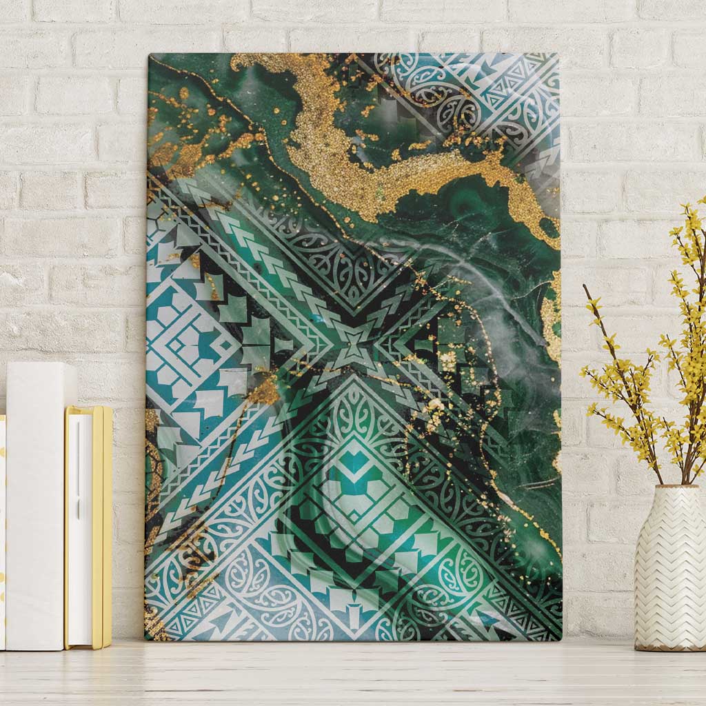 Polynesian Tribal Tattoo Canvas Wall Art Green Marble Pattern