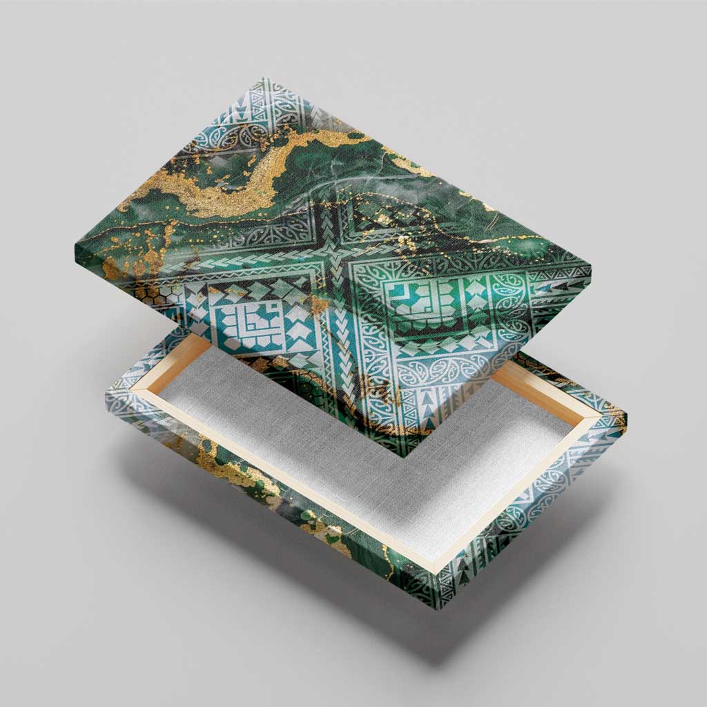 Polynesian Tribal Tattoo Canvas Wall Art Green Marble Pattern