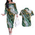 Polynesian Tribal Tattoo Couples Matching Off The Shoulder Long Sleeve Dress and Hawaiian Shirt Green Marble Pattern