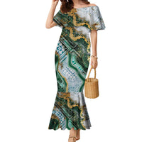 Polynesian Tribal Tattoo Family Matching Mermaid Dress and Hawaiian Shirt Green Marble Pattern LT9 Mom's Dress Green - Polynesian Pride