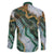 Polynesian Tribal Tattoo Family Matching Off The Shoulder Long Sleeve Dress and Hawaiian Shirt Green Marble Pattern