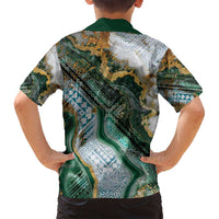Polynesian Tribal Tattoo Family Matching Off Shoulder Maxi Dress and Hawaiian Shirt Green Marble Pattern LT9 - Polynesian Pride